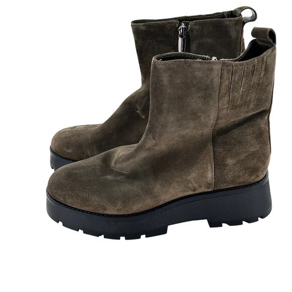 Vince Camuto Neframes Boots 8 Green Suede NWOT Lug Combat Moto Chelsea Booties - Picture 3 of 6